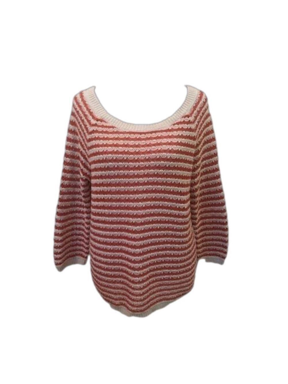 Loft Size M loose knit striped pullover cotton sweater. Multi season coral cream